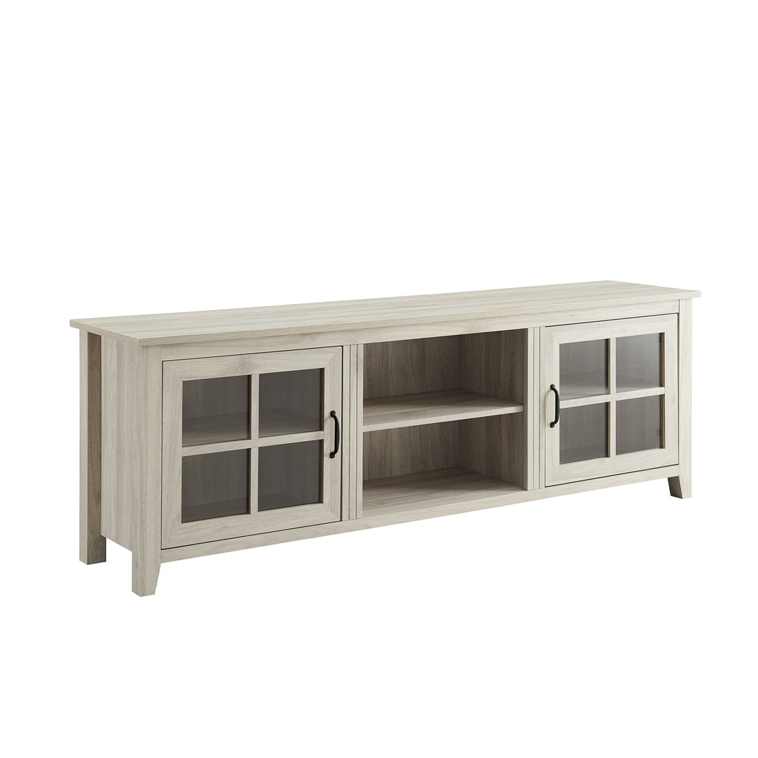 Modern Farmhouse 2 Door Glass Windowpane 70&quot; TV Stand For 80&quot; TVs
