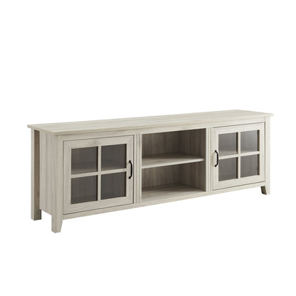 Modern Farmhouse 2 Door Glass Windowpane 70&quot; TV Stand For 80&quot; TVs