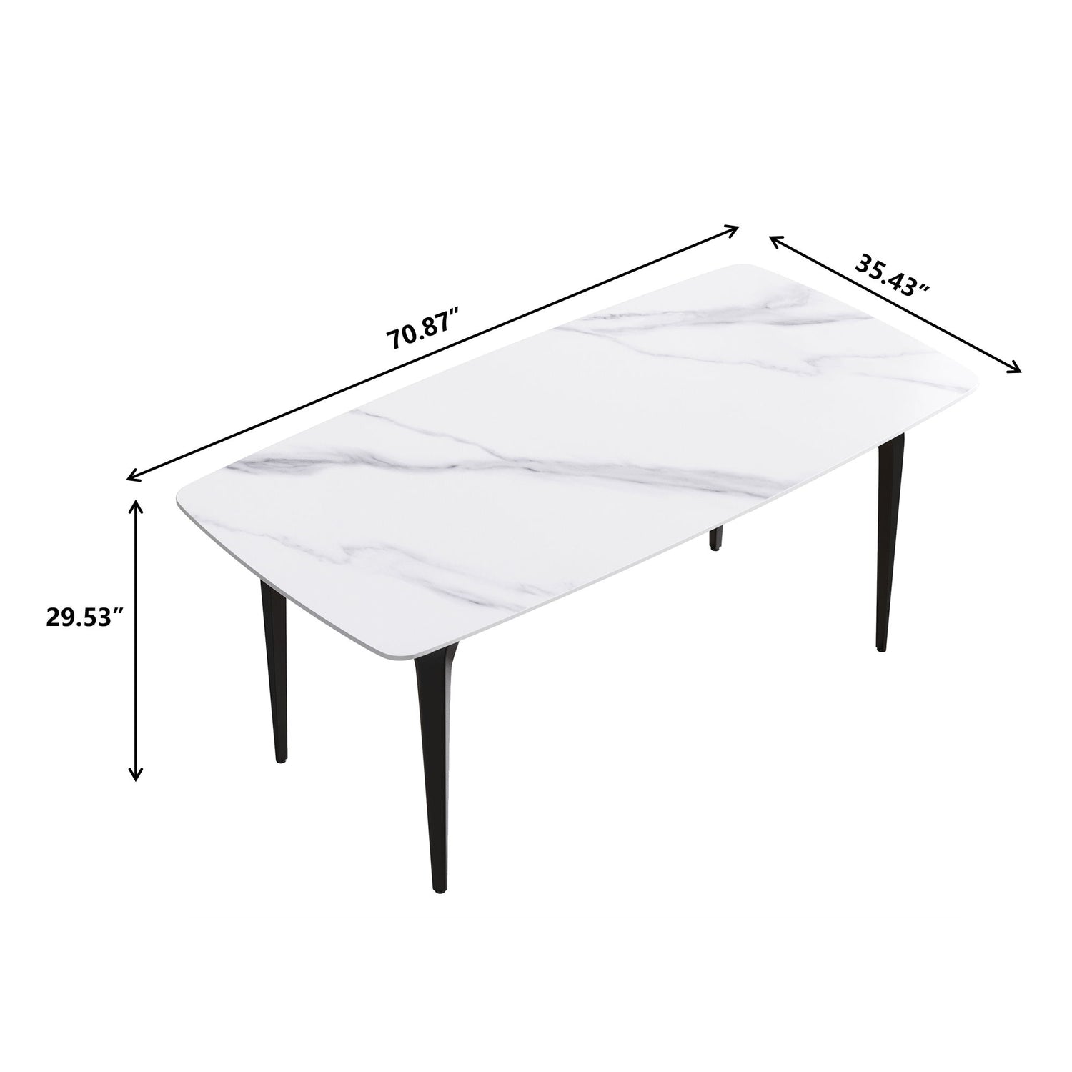70.87&quot; Modern Artificial Stone Curved Black Metal Leg Dining Table, Can Accommodate 6-8 People - White / Black