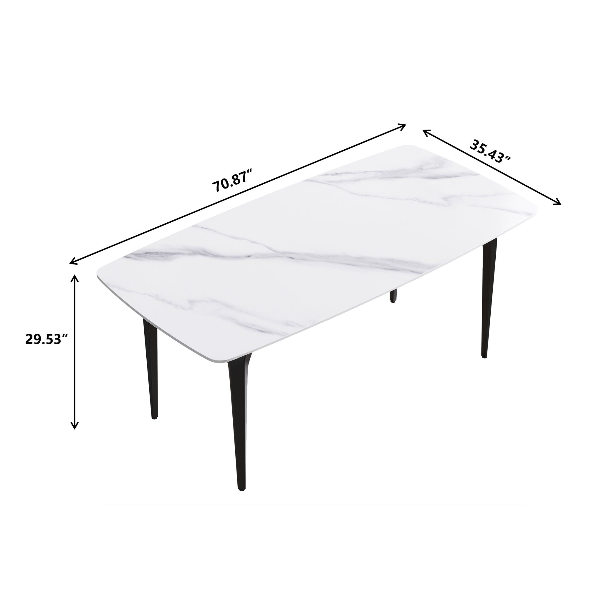 70.87&quot; Modern Artificial Stone Curved Black Metal Leg Dining Table, Can Accommodate 6-8 People - White / Black