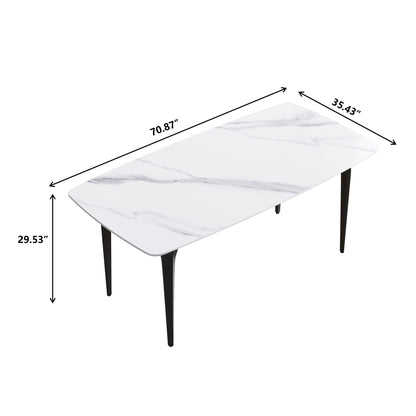 70.87&quot; Modern Artificial Stone Curved Black Metal Leg Dining Table, Can Accommodate 6-8 People - White / Black