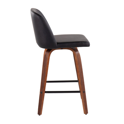 Toriano - Mid Century Modern Fixed Height Counter Stool &amp; Square Footrest (Set of 2)