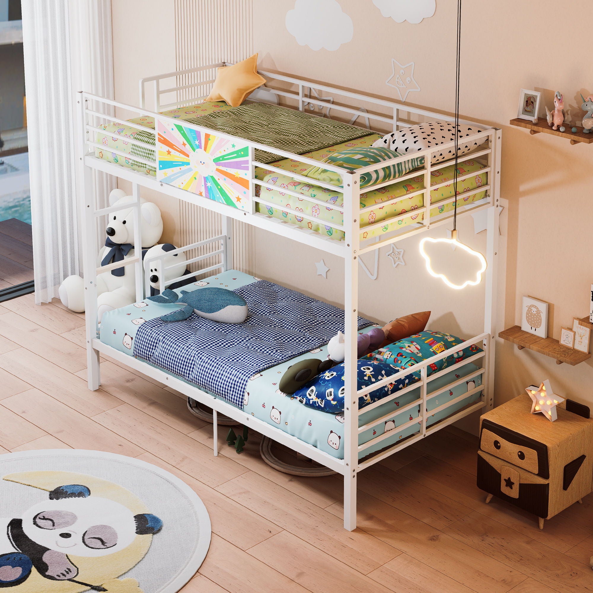 Bunk Bed, Convertible To 2 Separate Twin Size Beds &amp; Full Length Guardrail &amp; Ladder, No Box Spring Needed - White