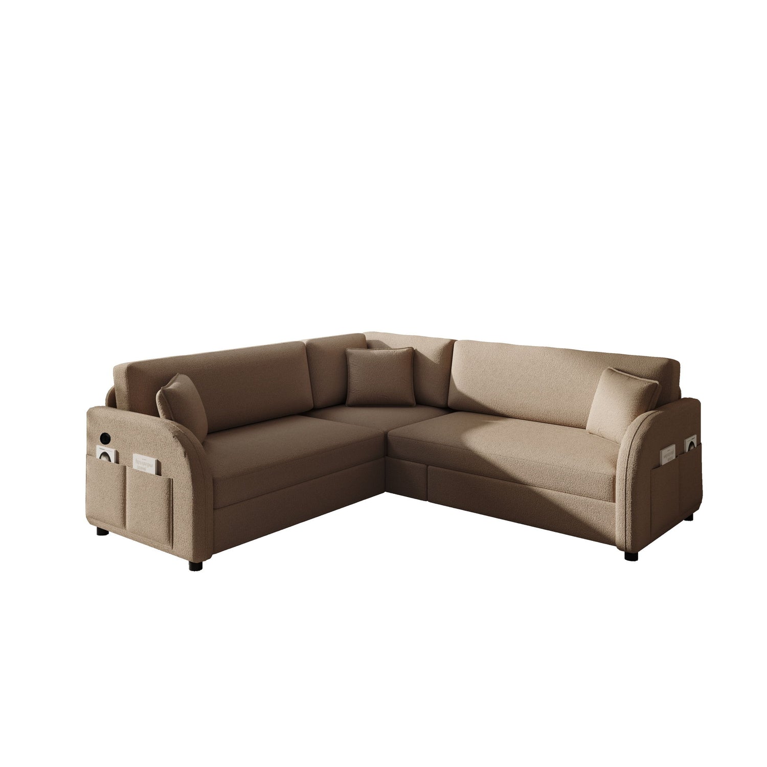 L-Shaped Couch With Pull-Out Bed, Oversize Convertible Sleeper Sofa With Side Pocket &amp; USB Port