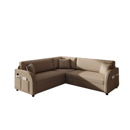 L-Shaped Couch With Pull-Out Bed, Oversize Convertible Sleeper Sofa With Side Pocket &amp; USB Port