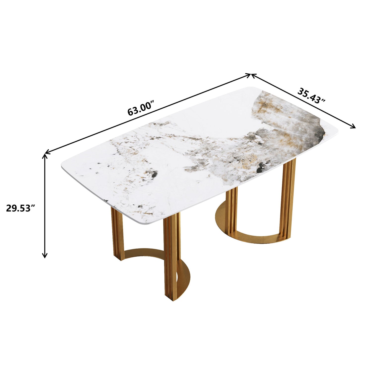 63&quot; Modern Artificial Stone Pandora White Curved Metal Leg Dining Table, 6 People - Antique White