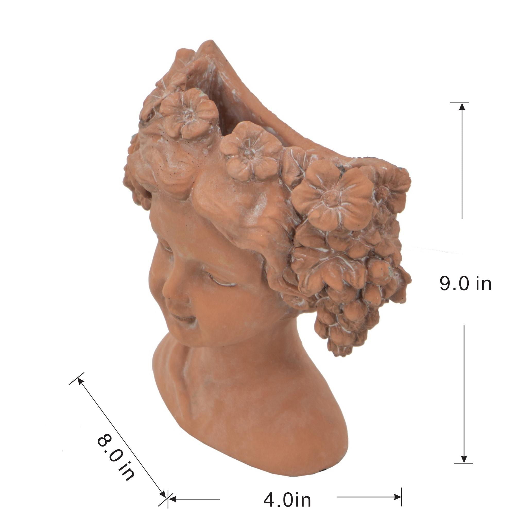 8X4X9&quot; Visage Head Bust Planter, Home Wall Planter - Brown