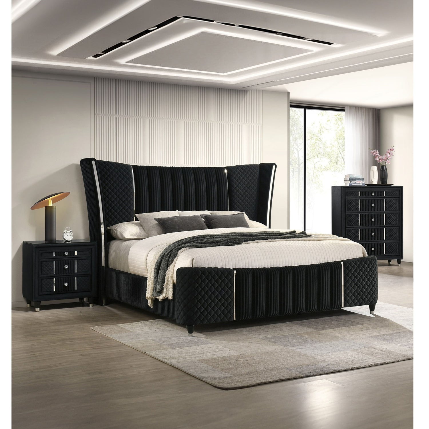 1 Piece Tall Chest Upholstery Textured - Black