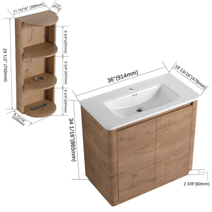 Freestanding Bathroom Vanity With Sink, 2 Soft Close Doors &amp; Storage Rack