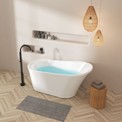 Freestanding Bathtub Modern Stand Alone Soaking Bathtub - Brushed Nickel Drain And Minimalist Linear Design Overflow Included, Cupc Certified - White