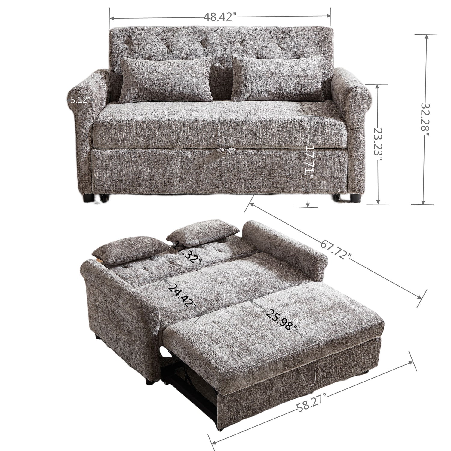 Loveseat Sofa Bed, Pull - Out Couch Sleeper &amp; 2 Pillows