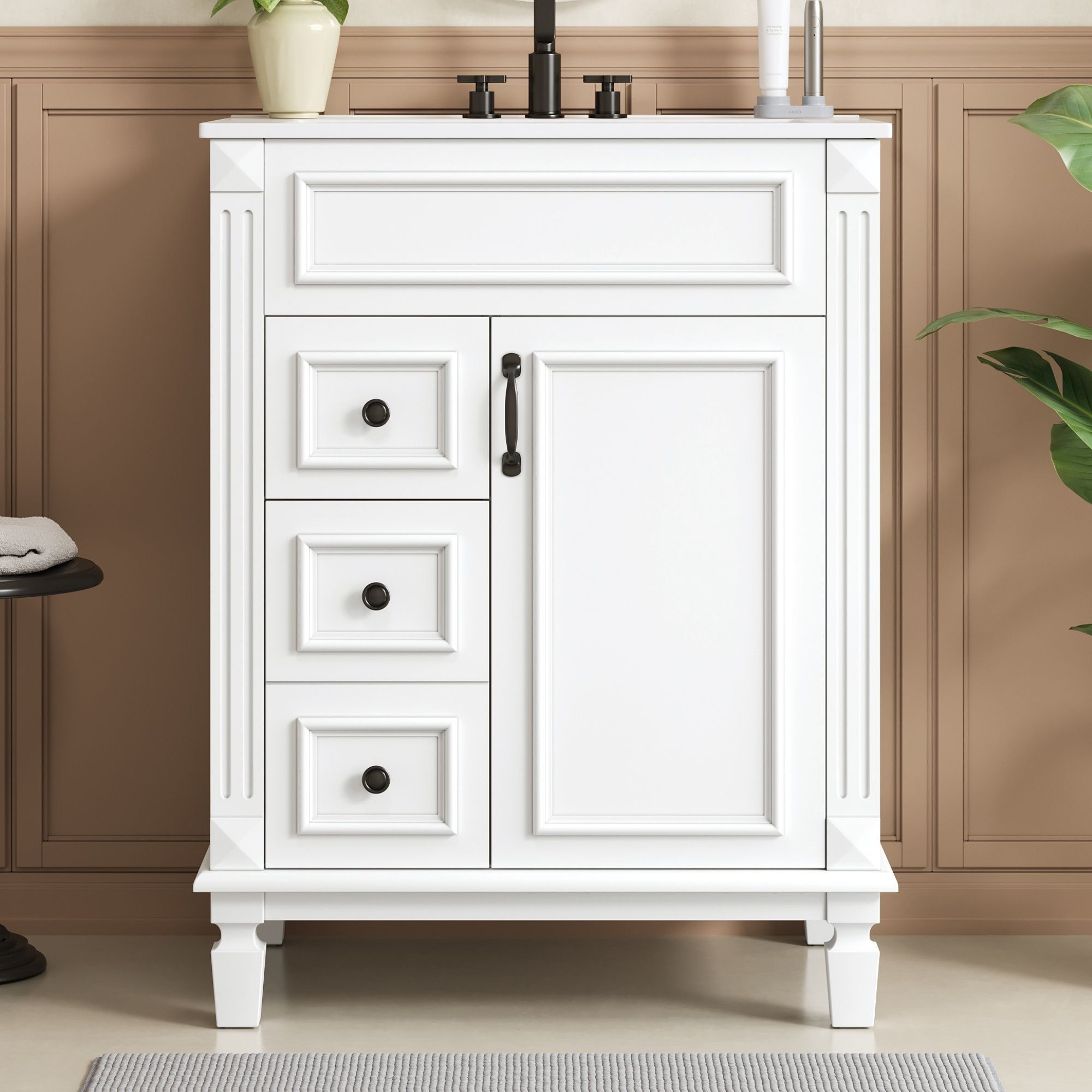 Bathroom Vanity With Sink, Compact Cabinet &amp; 2 Drawers And Adjustable Shelf