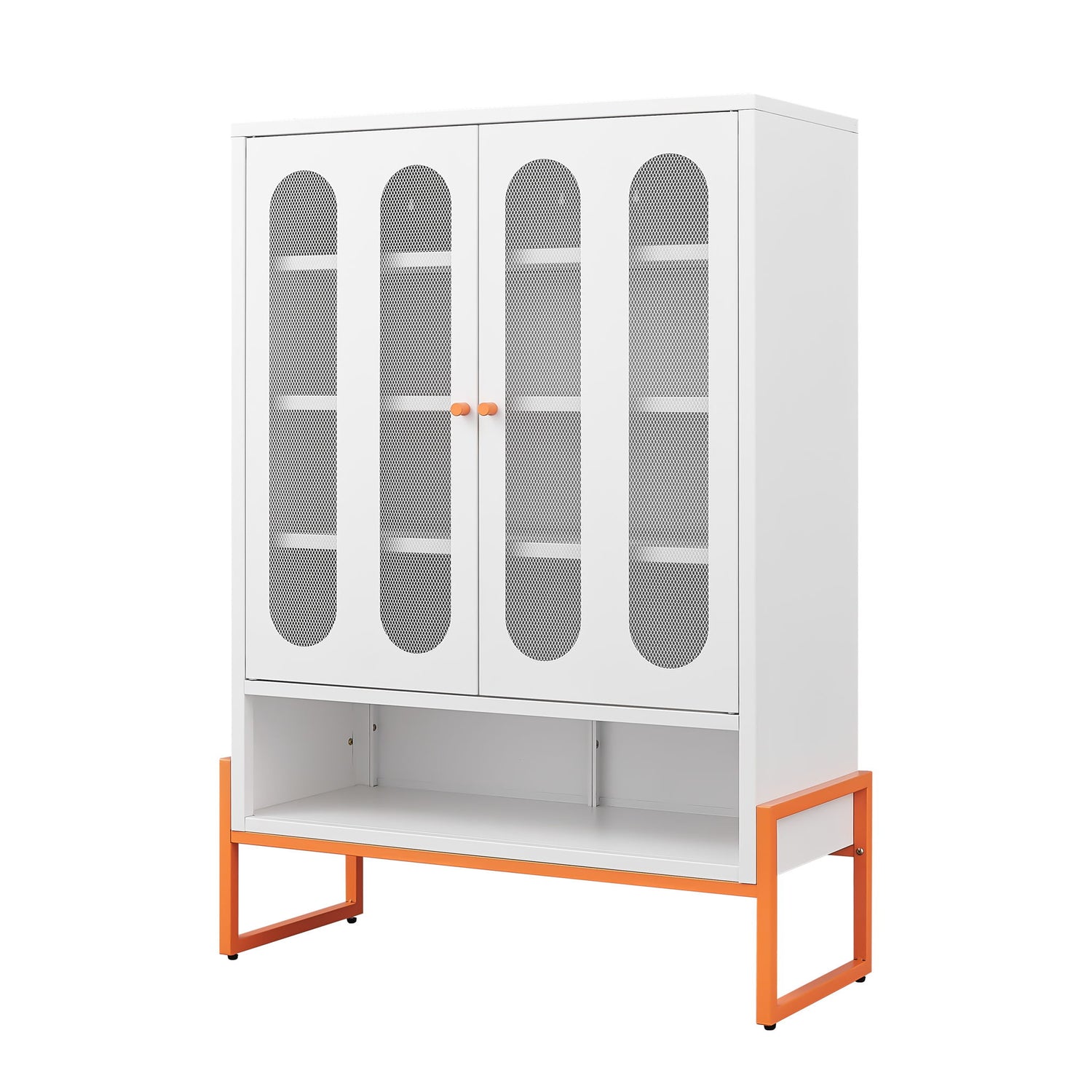 Modern Metal Shoe Cabinet With DoublebSided Mesh Doors And Adjustable Partitions