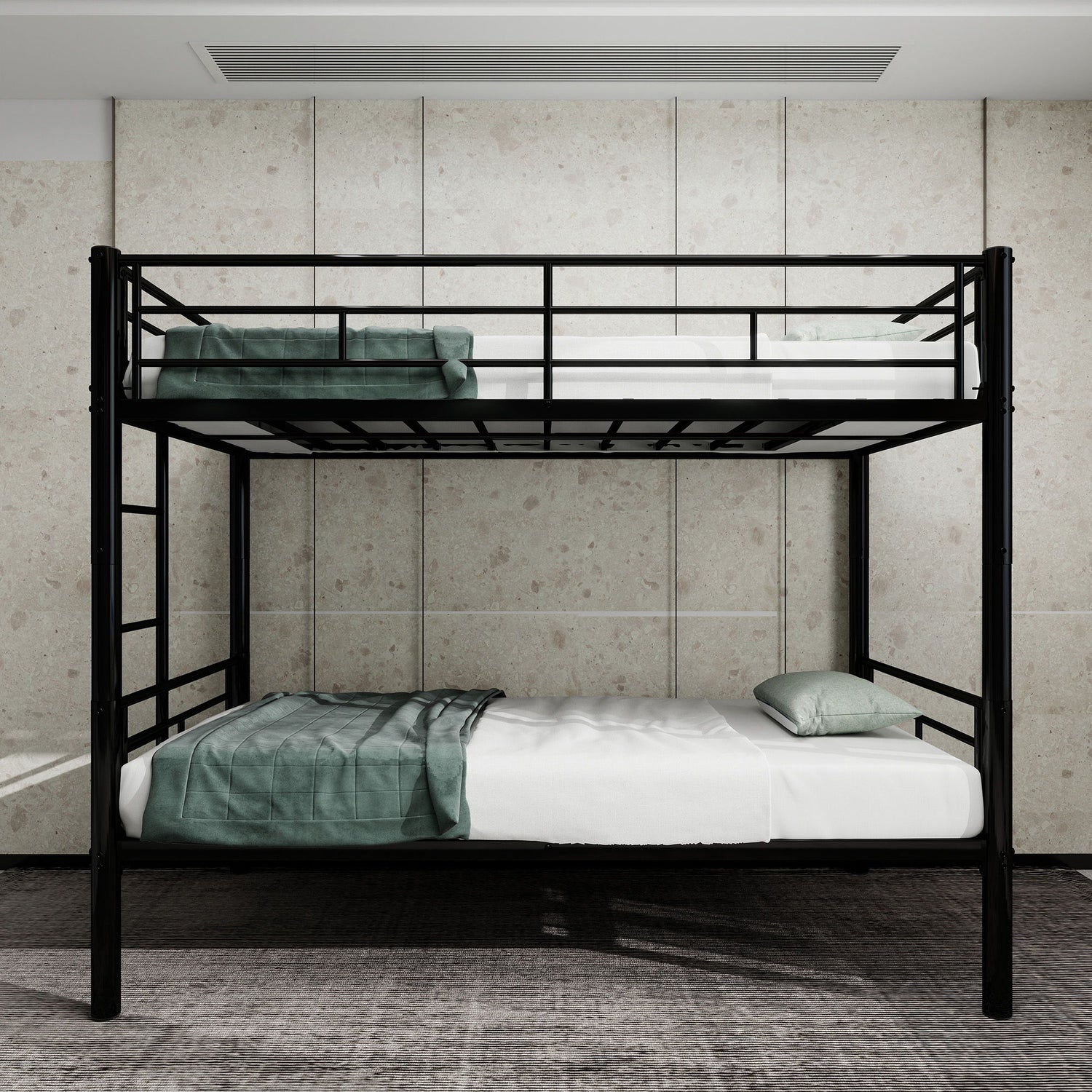 Metal Bunk Bed For Kids, Convertible Bedframe With Ladders &amp; Guardrail