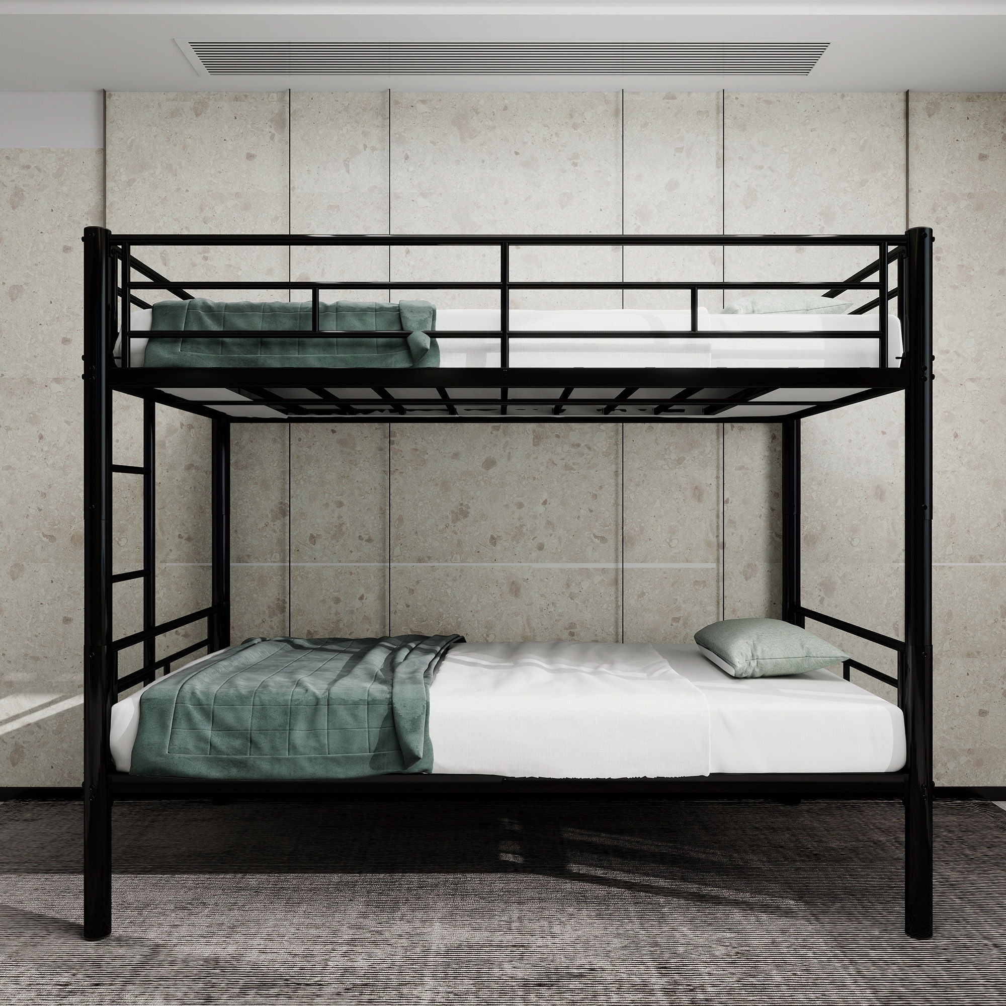 Metal Bunk Bed For Kids, Convertible Bedframe With Ladders &amp; Guardrail