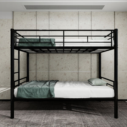 Metal Bunk Bed For Kids, Convertible Bedframe With Ladders &amp; Guardrail