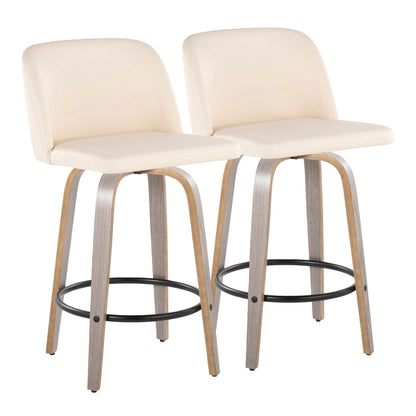 Toriano - Contemporary Fixed Height Counter Stool With Swivel &amp; Round Footrest (Set of 2)
