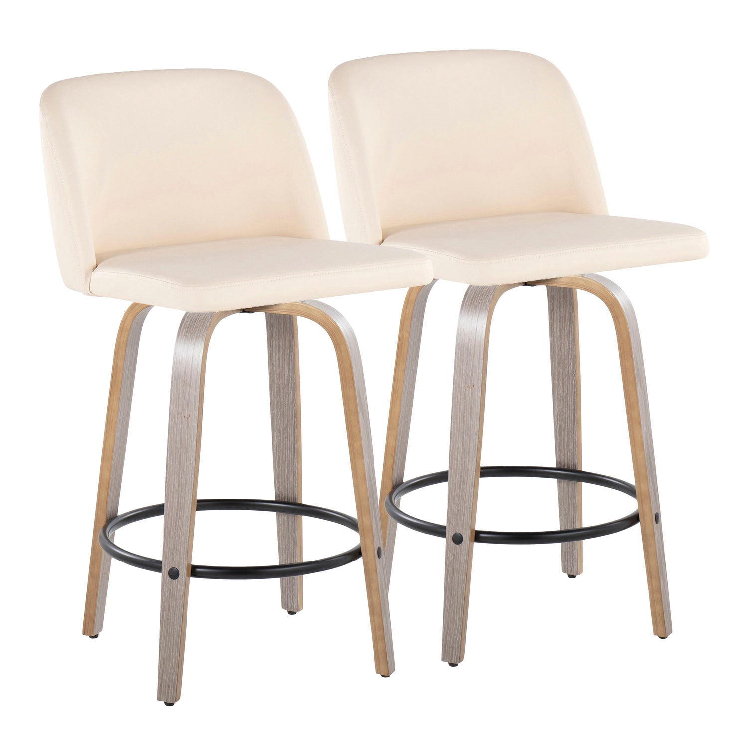 Toriano - Contemporary Fixed Height Counter Stool With Swivel &amp; Round Footrest (Set of 2)