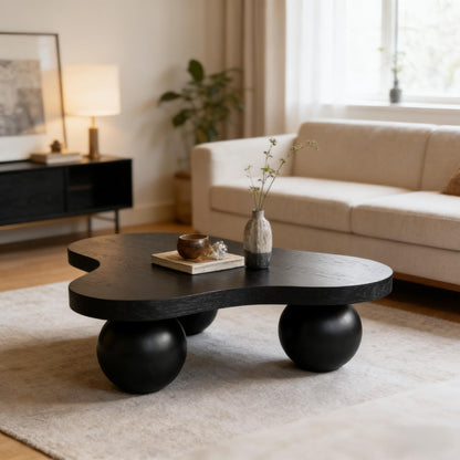 Cloud Shaped Coffee Table &amp; 3 Ball Legs For Living Room - Black