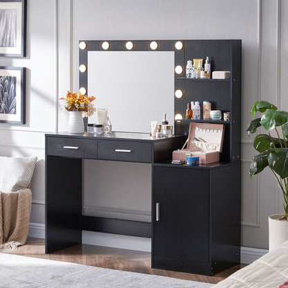 Vanity Desk With Mirror And Lights, 46.4In Dressing Table With 2 Large Drawer &amp; Large Vertical Organizer, 3 Level Dresser &amp; 3 Lighting Modes Adjustable Brightness, Suitable For Bedroom
