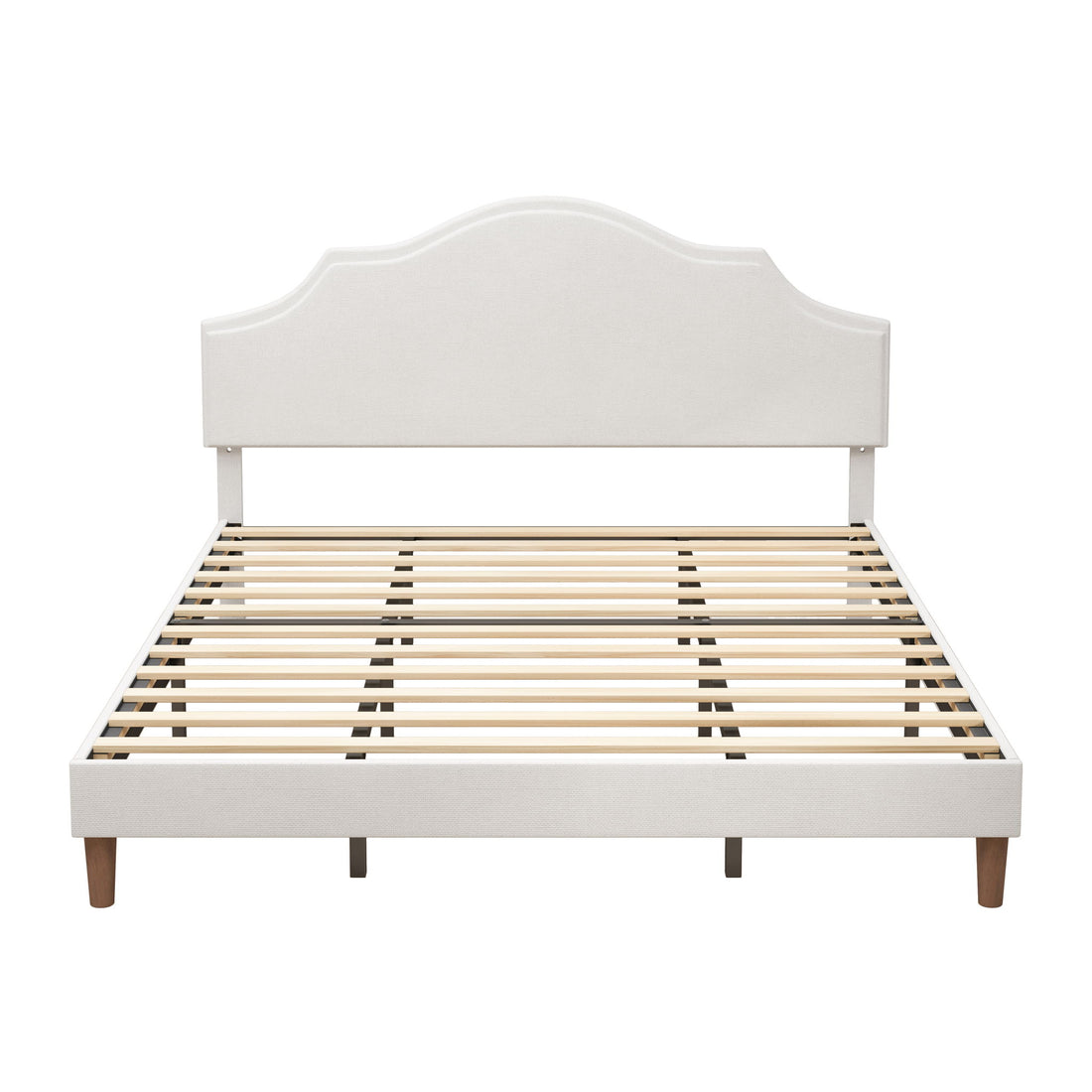 King Size, Upholstered Platform Bed Frame With Adjustable Headboard, No Box Spring Needed - White