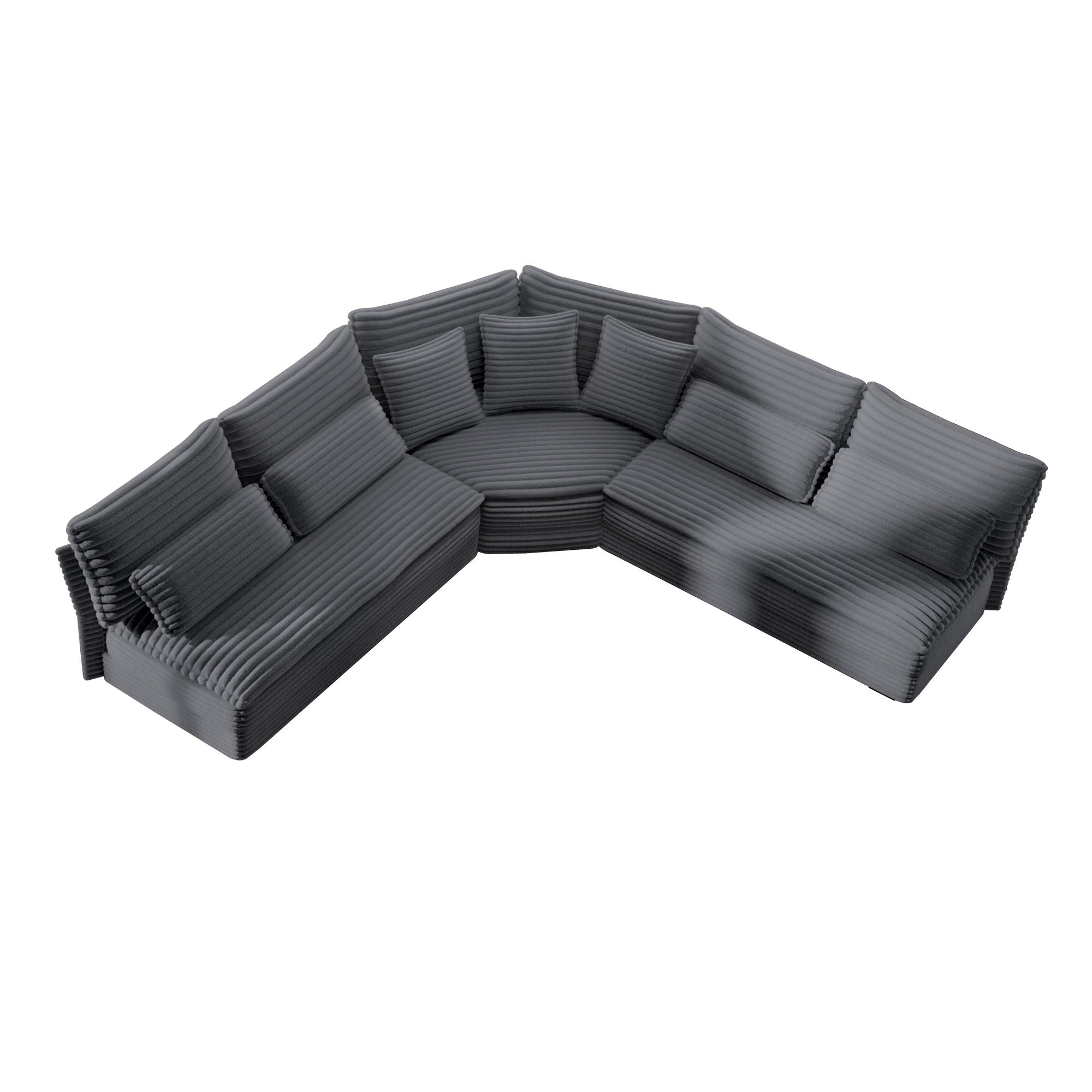 5 Seater L Shaped Sectional Sofa With Curved Corner, 7 Pillows