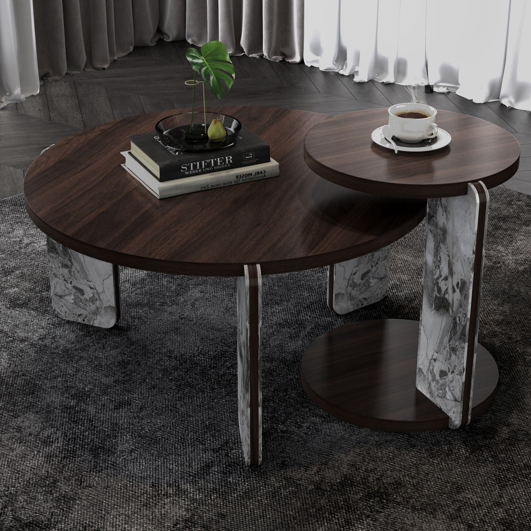 Coffee Table Set With Center Table &amp; Side Table
