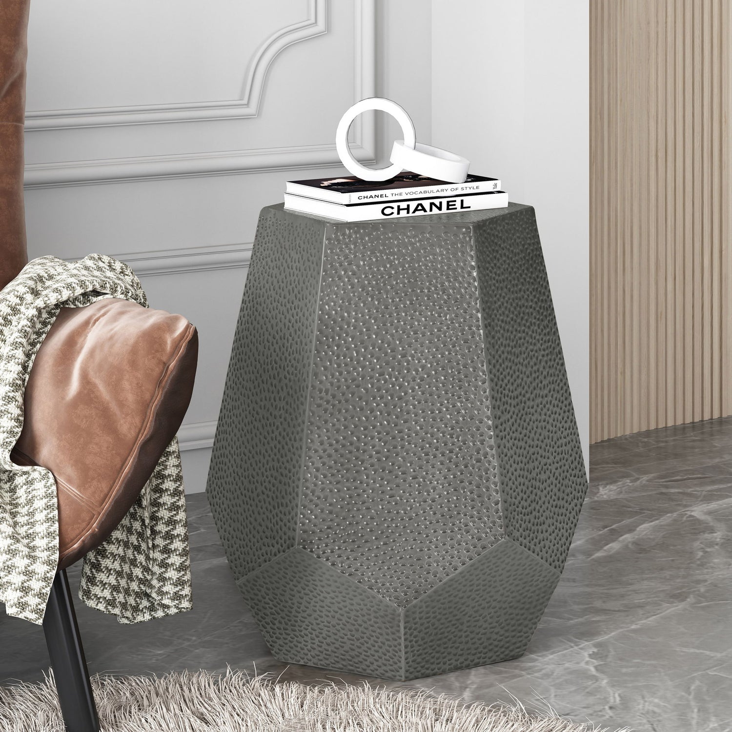 Modern Hammered Iron Geometric End Table