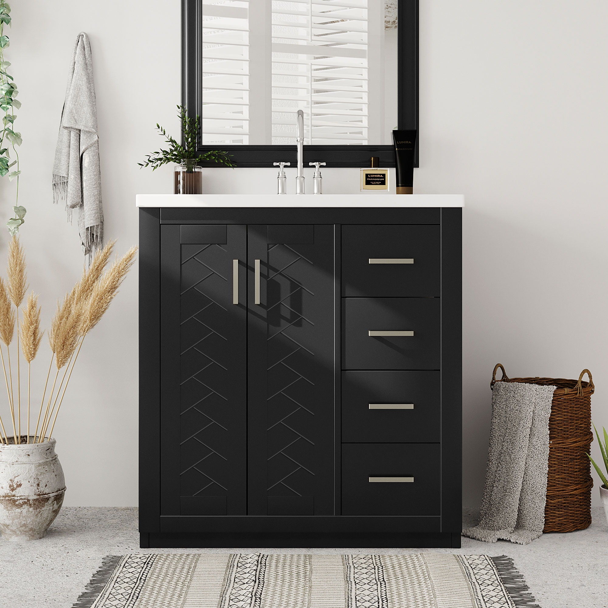 Retro Style Bathroom Vanity With 3 Drawers &amp; Soft-Closing Doors