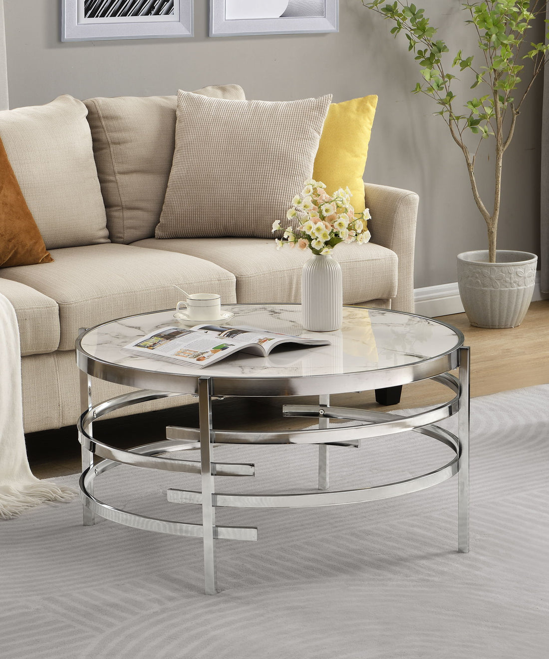 Elegant Round Table With Sintered Stone Top &amp; Sturdy Metal Frame