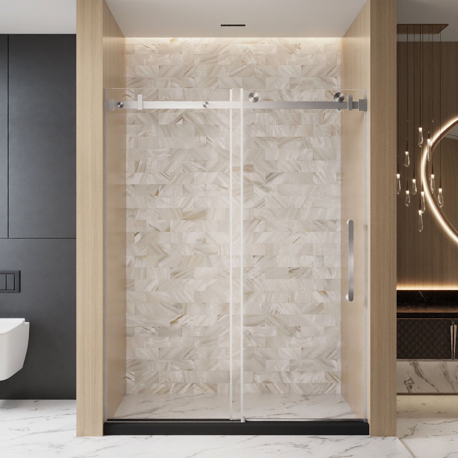 Frameless Single Sliding Shower Door &amp; Handle And Square Tube Track