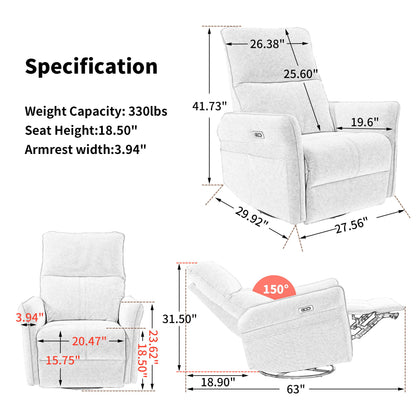 29.92&quot; 270 Power Swivel Rocker Recliner Chair, Electric Glider Reclining Sofa With USB Ports, Power Swivel Glider, Rocking Chair Nursery Recliners For Living Room Bedroom