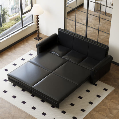 3 In 1 Convertible Sleeper Sofa With Nailhead Trim &amp; Rolled Arm