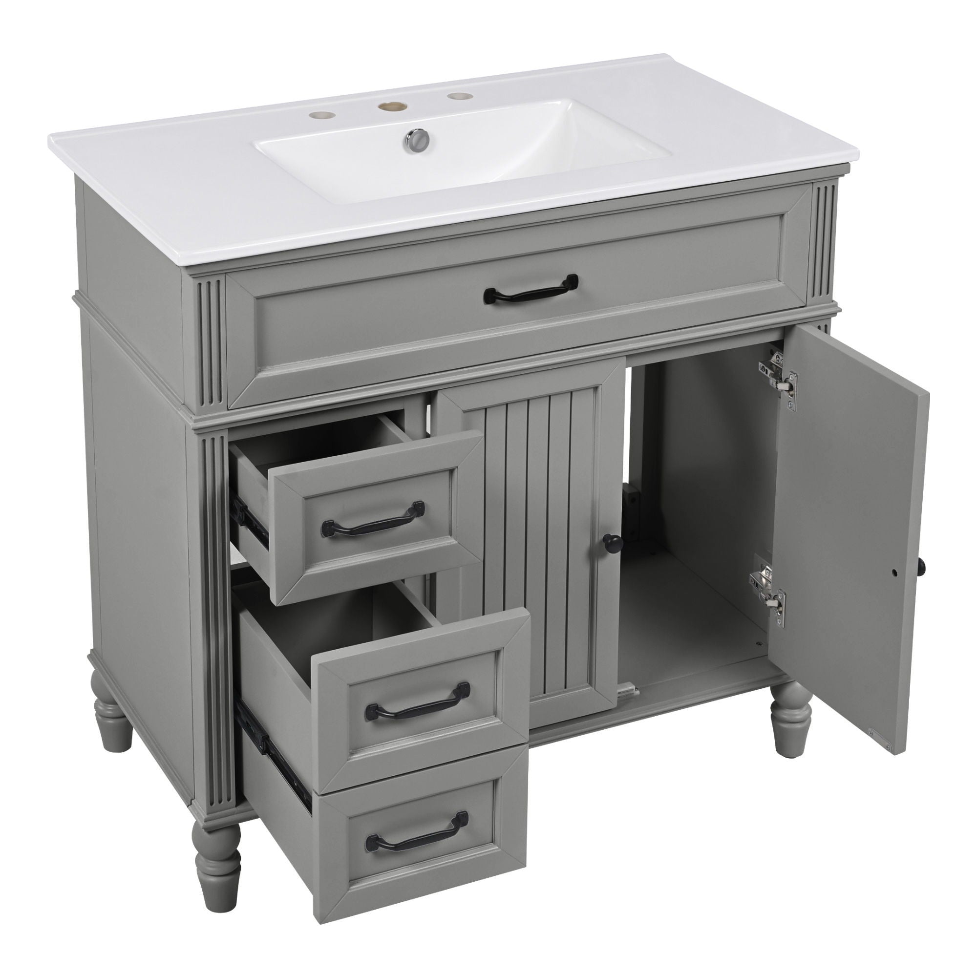 Bathroom Vanity With Sink, Freestanding Cabinet &amp; Drawers