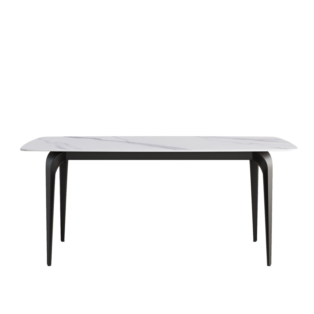 70.87&quot; Modern Artificial Stone Curved Black Metal Leg Dining Table, Can Accommodate 6-8 People - White / Black