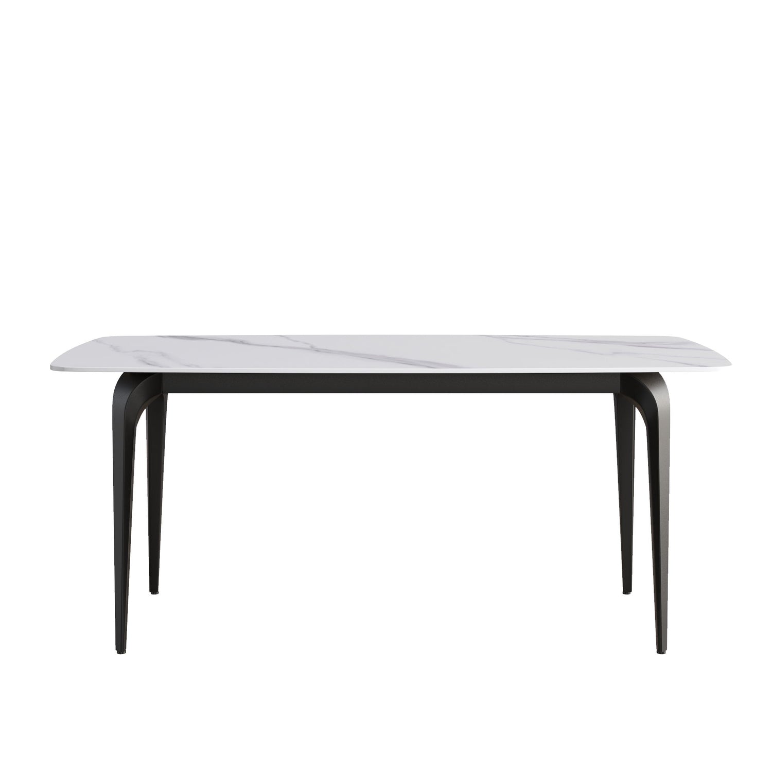 70.87&quot; Modern Artificial Stone Curved Black Metal Leg Dining Table, Can Accommodate 6-8 People - White / Black