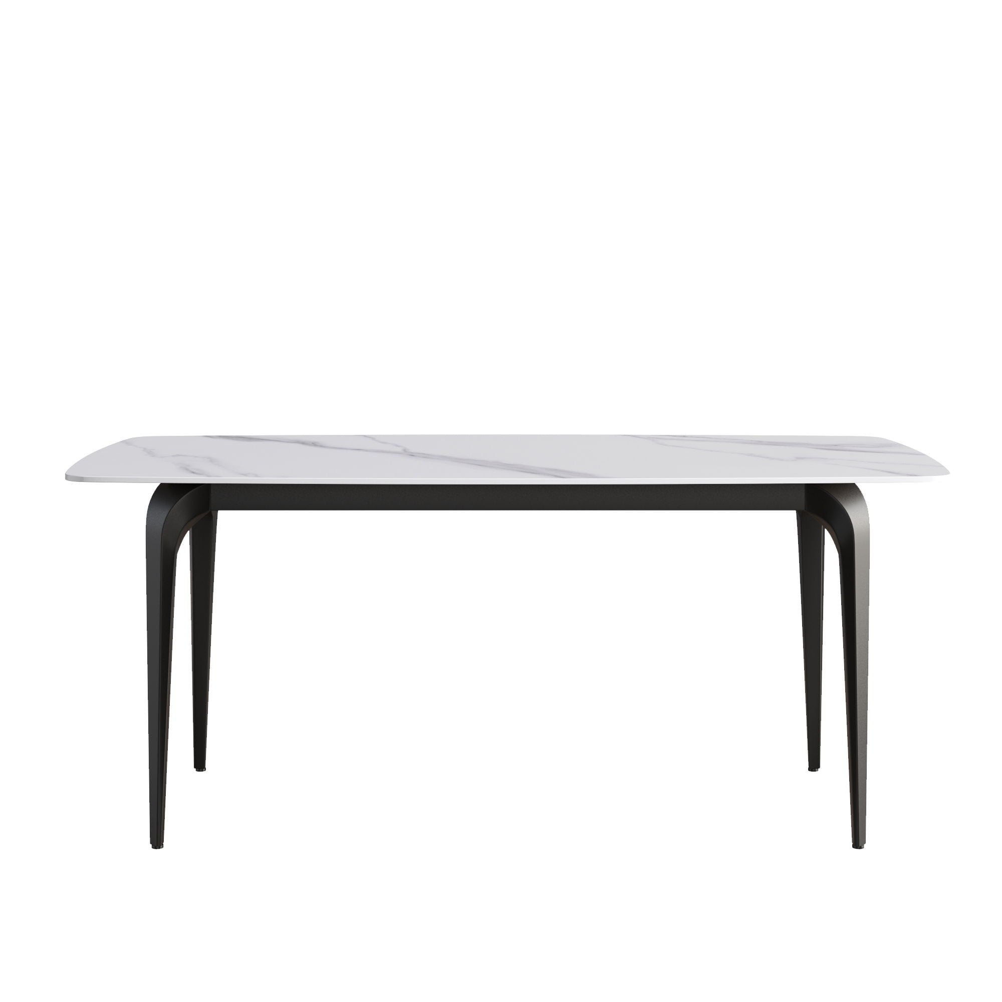 70.87&quot; Modern Artificial Stone Curved Black Metal Leg Dining Table, Can Accommodate 6-8 People - White / Black