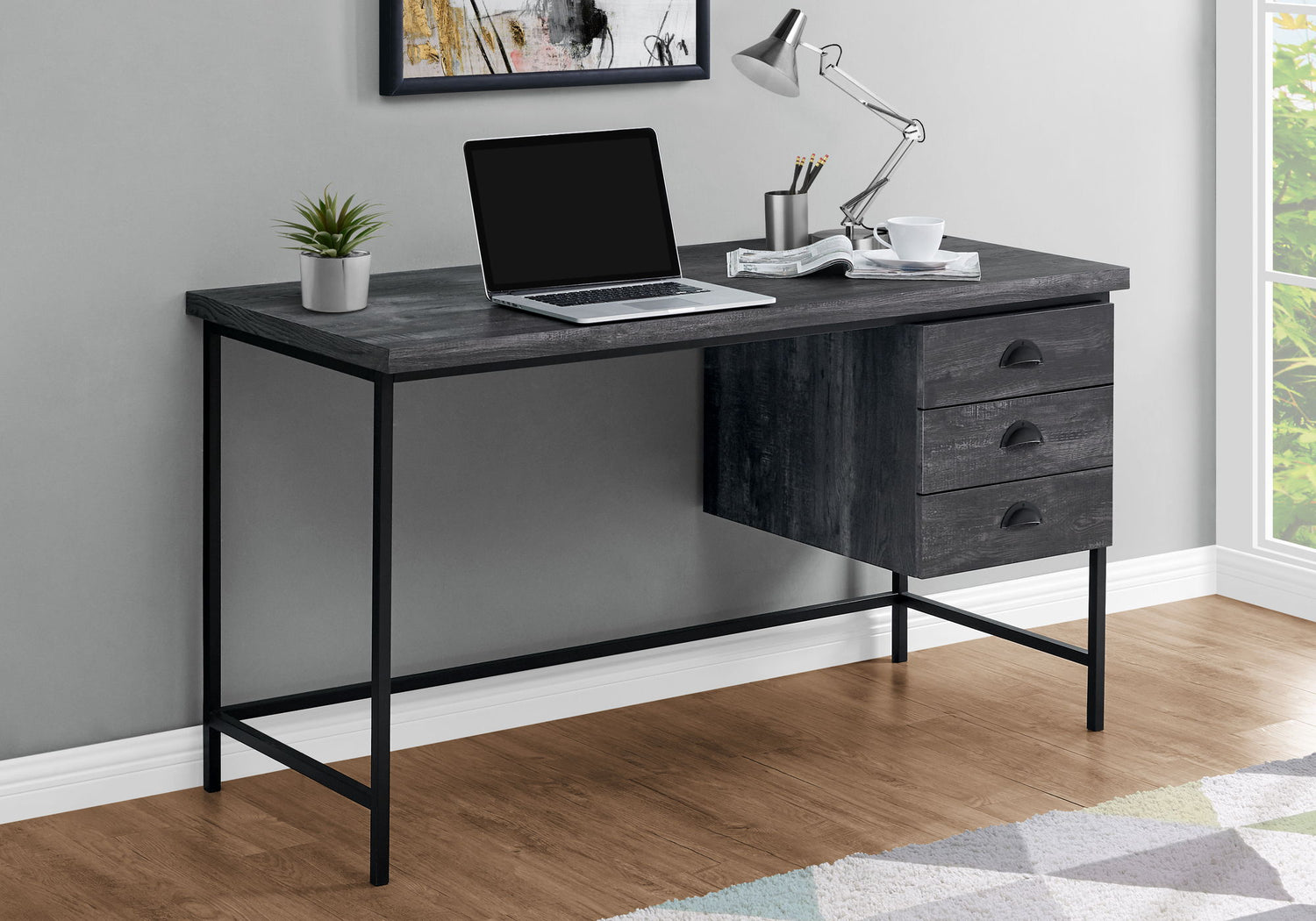 Computer Desk For Home Office, Laptop, 3 Storage Drawers, Contemporary &amp; Moder