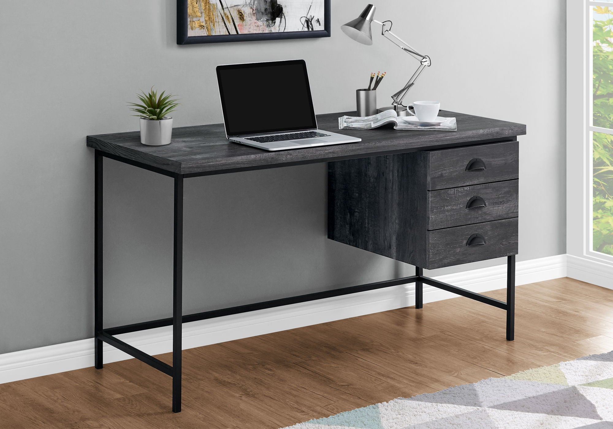 Computer Desk For Home Office, Laptop, 3 Storage Drawers, Contemporary &amp; Moder