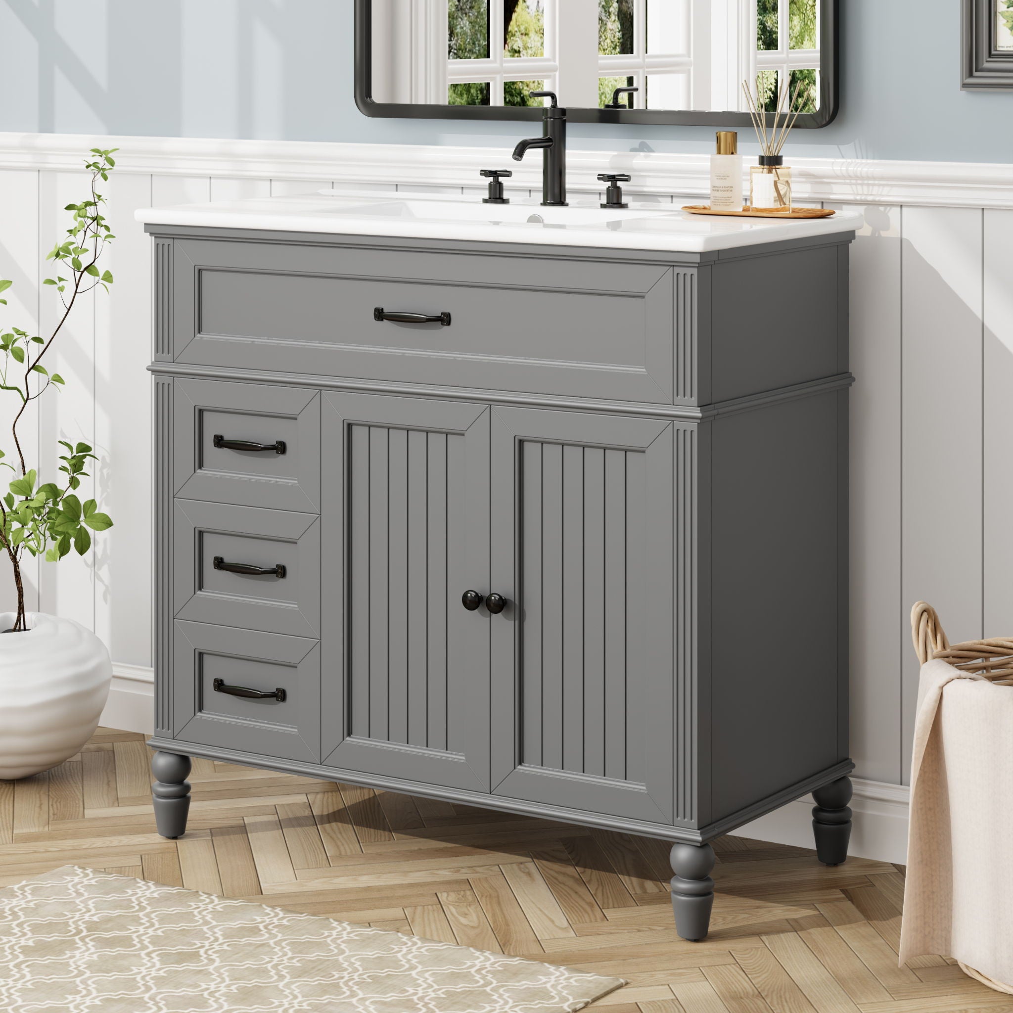 Bathroom Vanity With Sink, Freestanding Cabinet &amp; Drawers