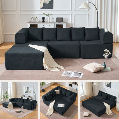 Modular L-Shaped Sectional Sofa With Deep Seat, Movable Chaise &amp; 5 Pillows