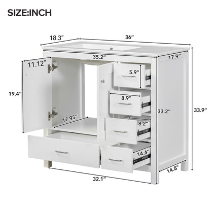 Bathroom Vanity With Sink Combo, 2 Soft Close Doors And 5 Drawers