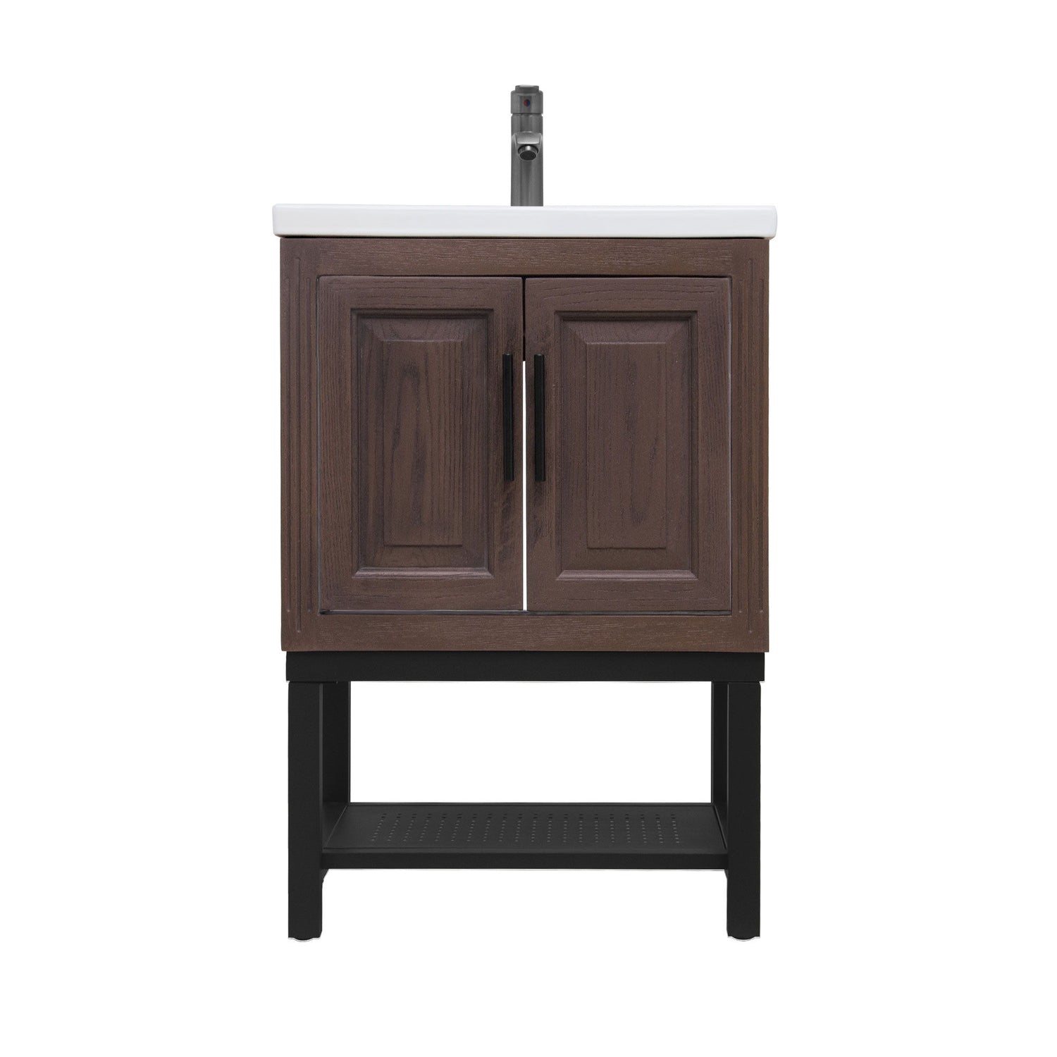 Modern Freestanding Bathroom Vanity With Ceramic Sink, Hot And Cold Faucet, Storage Cabinet &amp; Open Shelf