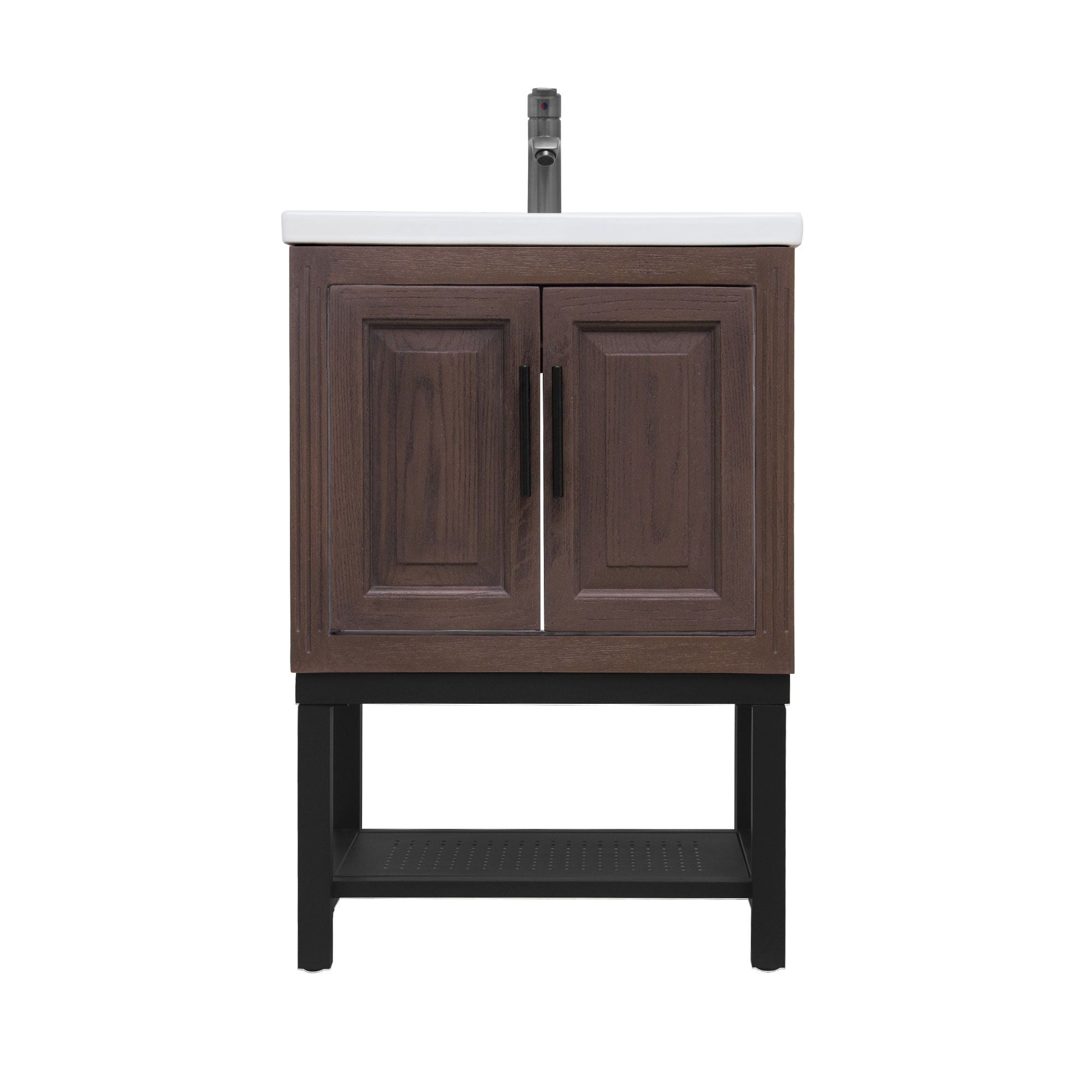 Modern Freestanding Bathroom Vanity With Ceramic Sink, Hot And Cold Faucet, Storage Cabinet &amp; Open Shelf