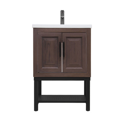 Modern Freestanding Bathroom Vanity With Ceramic Sink, Hot And Cold Faucet, Storage Cabinet &amp; Open Shelf