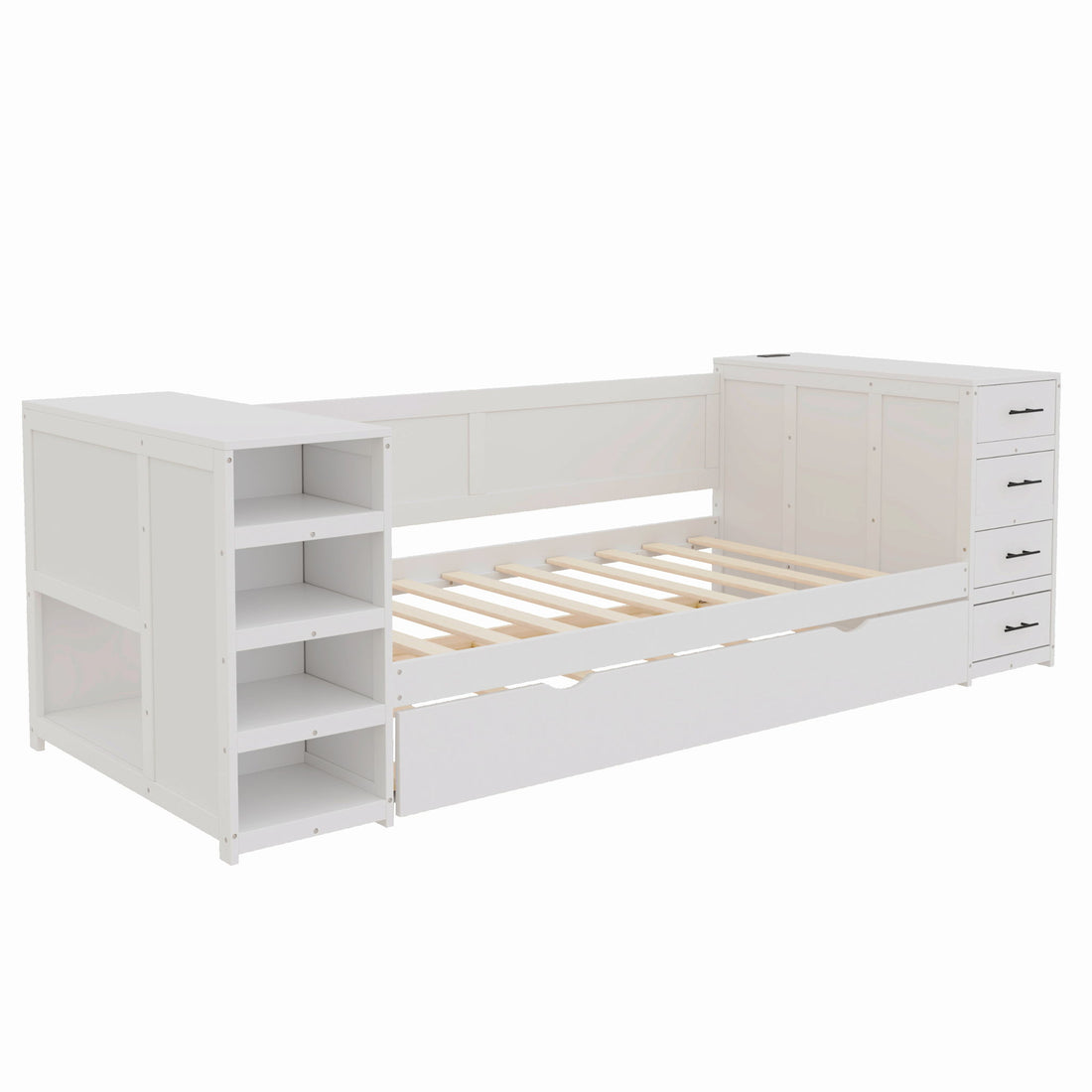 Daybed With Side Shelves, Multi Functional Desk &amp; Charging Station