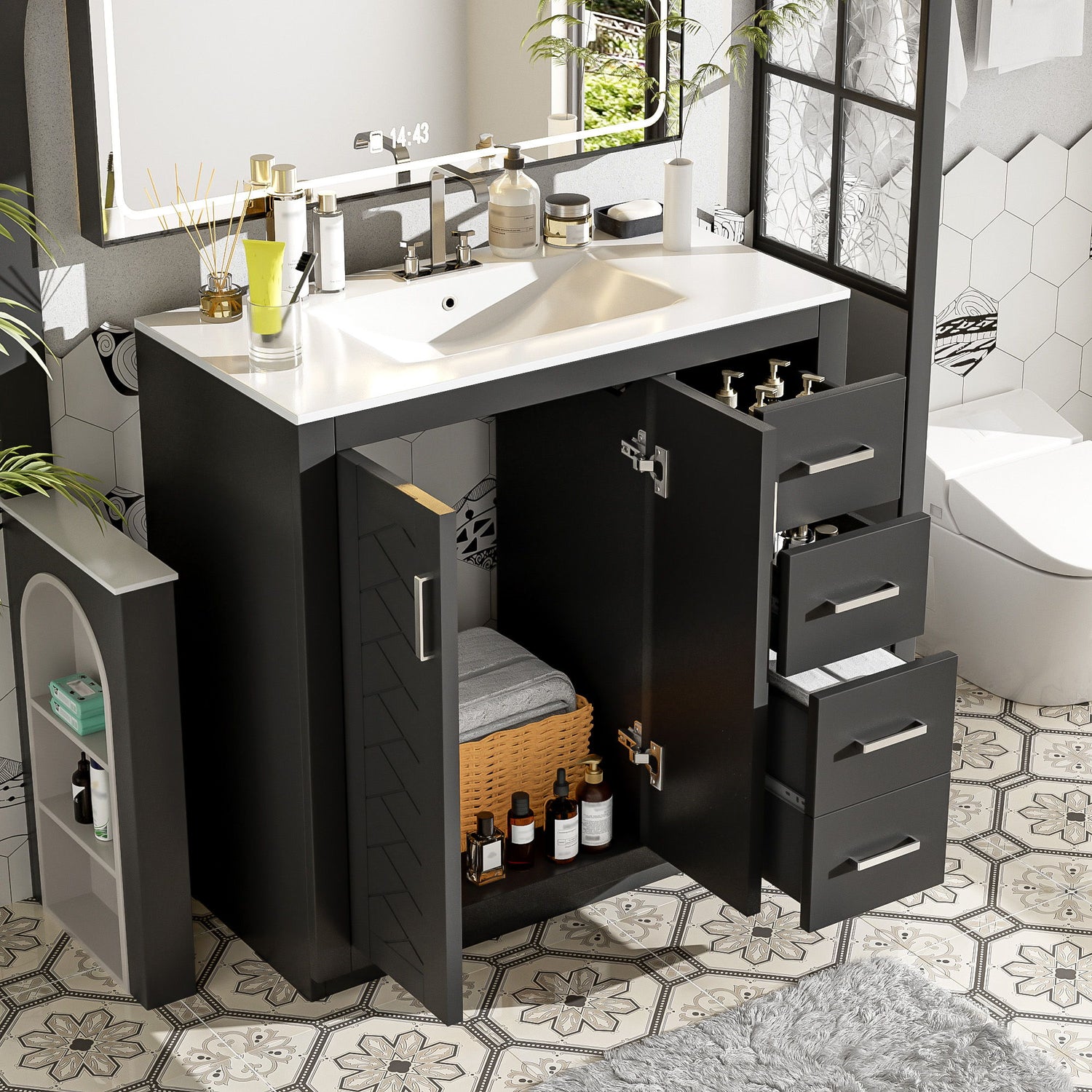 Bathroom Vanity With Sink Combo, Storage Cabinet, Freestanding Set With 3 Drawers &amp; Soft Closing Doors