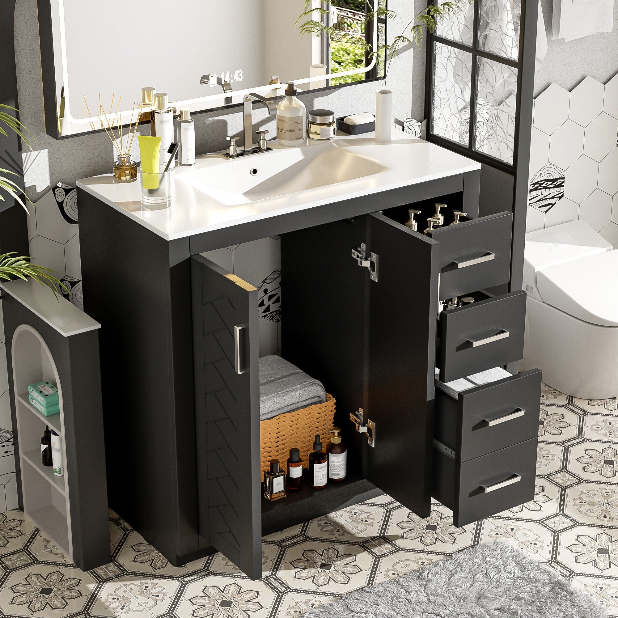 Bathroom Vanity With Sink Combo, Storage Cabinet, Freestanding Set With 3 Drawers &amp; Soft Closing Doors