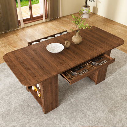 Dining Table With Drawers &amp; Open Storage - Walnut
