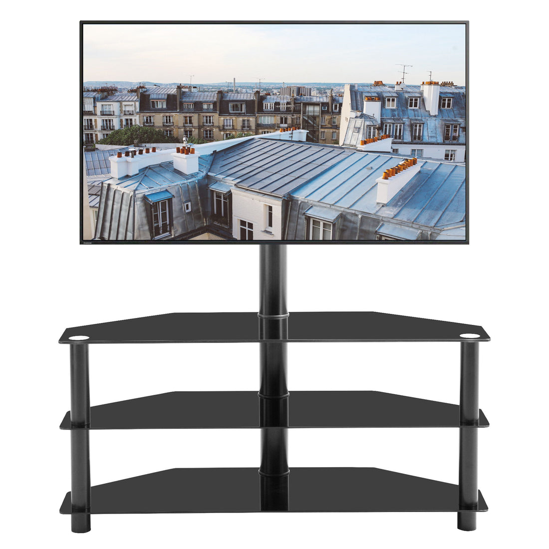 43.3&quot; Multi-Function TV Stand Height Adjustable Bracket Swivel 3 Tier - Black